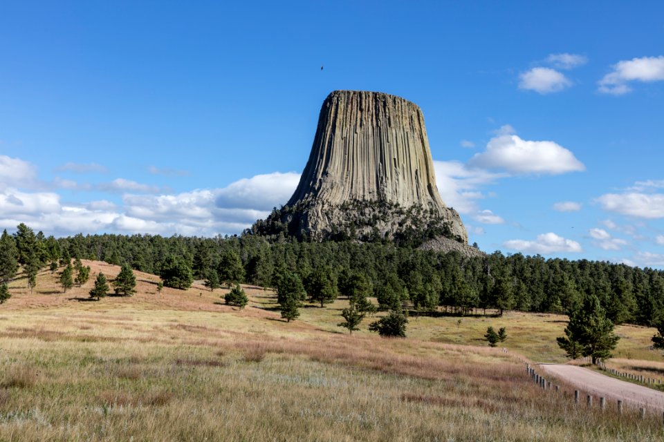 America's first declared national monument (in 1906): Devils Tower in northeast Wyoming, also known by more benign names, including Bear Lodge, by indigenous American Indians. The National Park Service, which manages the attraction, declares each June as a "climb-free" period (with mixed success), out of respect for nearby tribes, who consider the monument sacred and loathe the “Devils Tower” name. Original image from Carol M. Highsmith’s America, Library of Congress collection.
