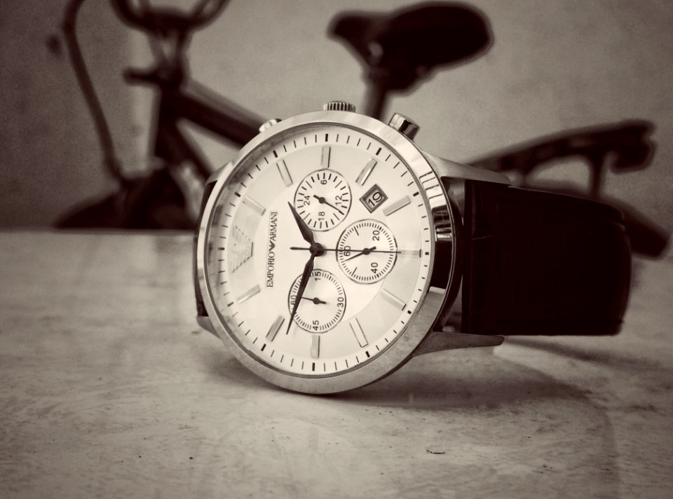 Black Strap Silver Round Chronograph Watch