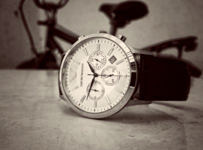 Black Strap Silver Round Chronograph Watch photo