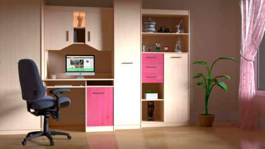 Pink And Brown Wooden Computer Desk Hutch photo