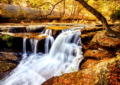 Dunloup Falls near the largely abandoned old coal town of Thurmond in Fayette County, West Virginia. Original image from Carol M. Highsmith’s America, Library of Congress collection. photo