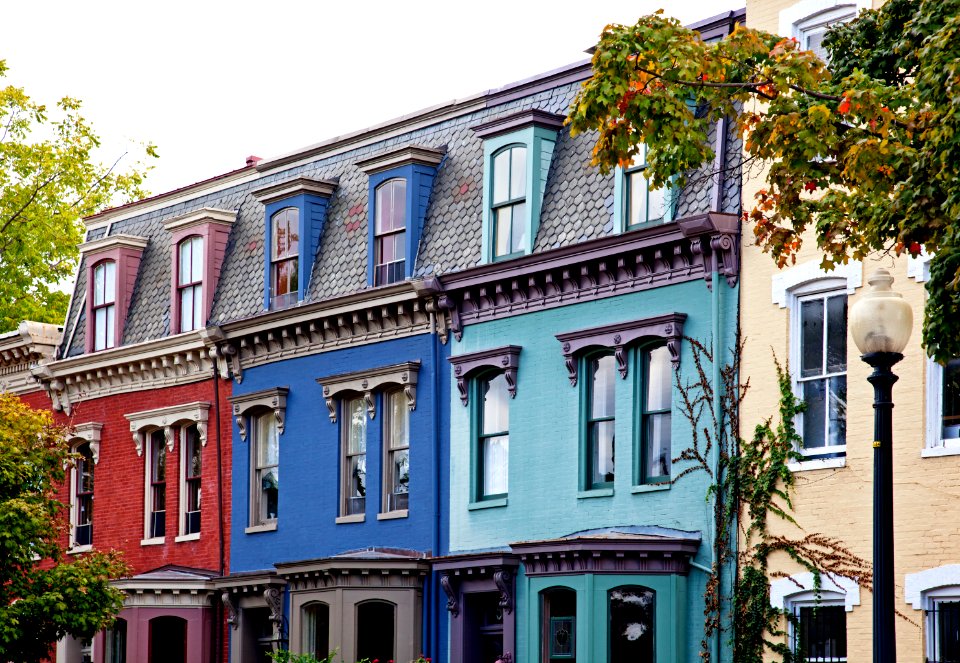 Row houses located near intersection of 5th Street and Independence Avenue, SE, Washington, D.C. Original image from Carol M. Highsmith’s America, Library of Congress collection.
