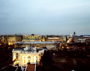 The White House at dusk. Original image from Carol M. Highsmith’s America, Library of Congress collection.