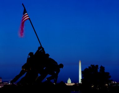 Iwo Jima Memorial at Dusk. Original image from Carol M. Highsmith’s America, Library of Congress collection. photo