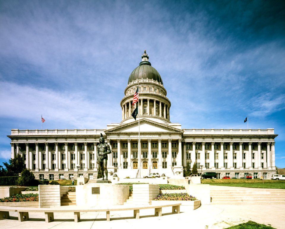 Utah Capitol, Salt Lake City. Washington Monument in spring. Original image from Carol M. Highsmith’s America, Library of Congress collection.