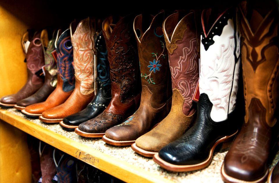 Fancy cowboy boots for sale at the San Antonio Stock Show and Rodeo. Original image from Carol M. Highsmith’s America, Library of Congress collection.