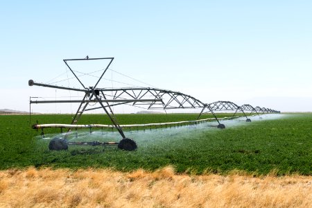 Rolling irrigation sprinkler at work along the road carrying U.S. Highways 62-180 near the New Mexico border in Hudspeth County, Texas. Original image from Carol M. Highsmith’s America, Library of Congress collection.