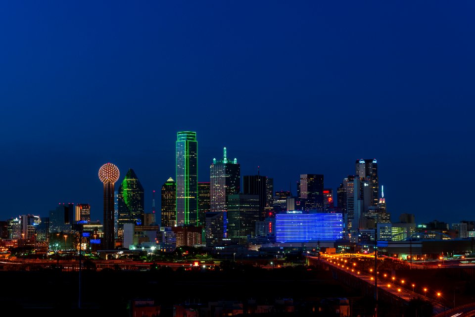 Dusk view of the Dallas, Texas skyline. Original image from Carol M. Highsmith’s America, Library of Congress collection.
