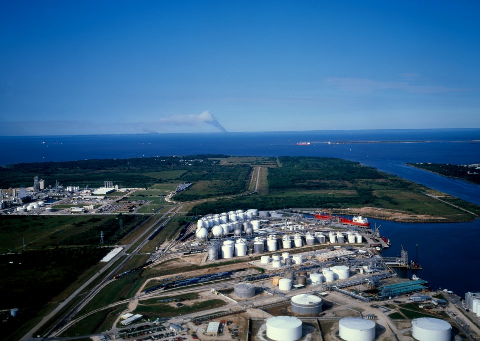 Refinery storage tanks along the Houston Ship Channel. Original image from Carol M. Highsmith’s America, Library of Congress collection.