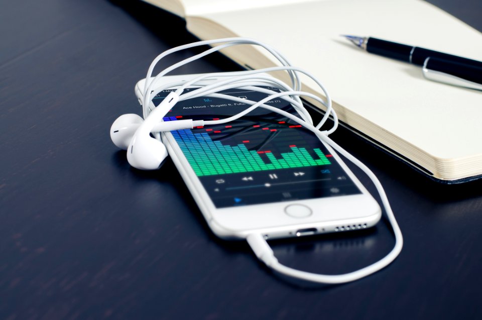 Phone With Headphones And Notepad