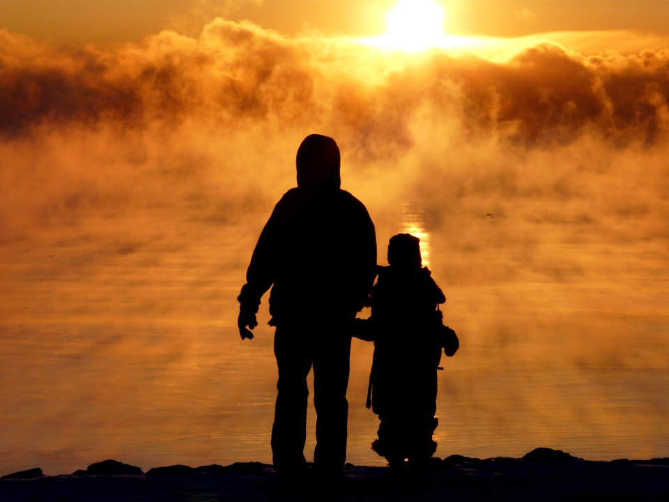 Silhouette Photography Of Two Person During Sunset