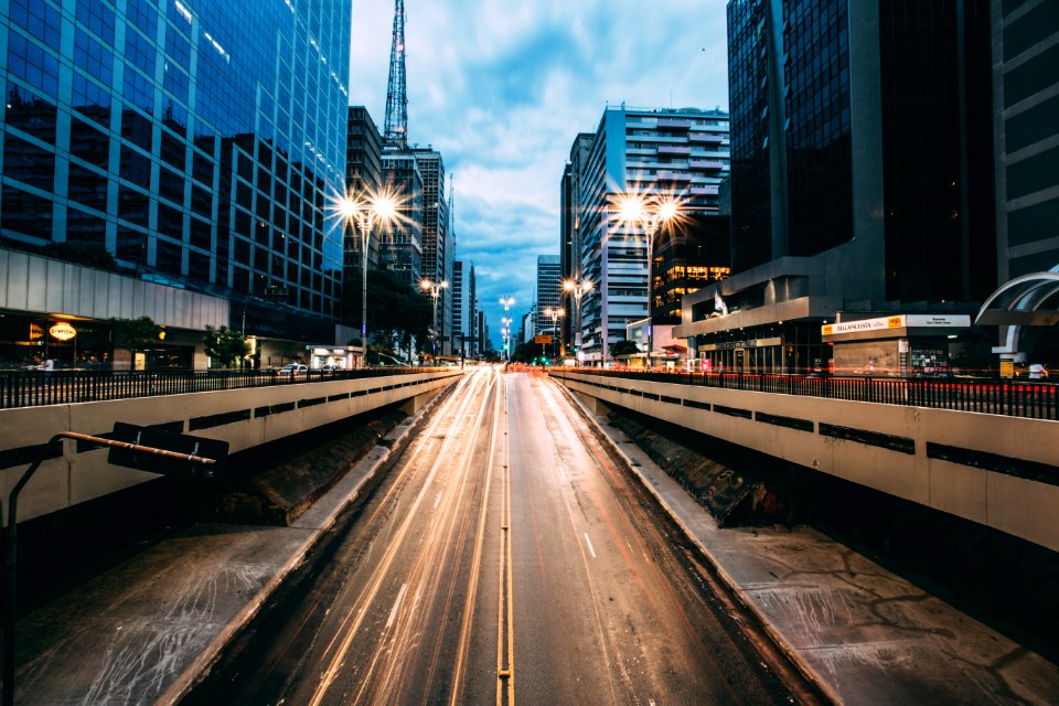 Grey Highway Between High Rise Building photo