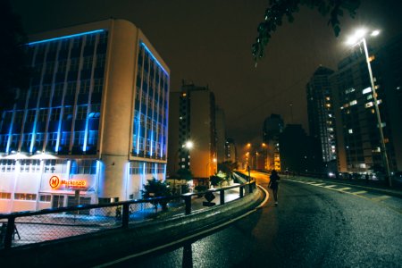 Night Street With Buildings photo