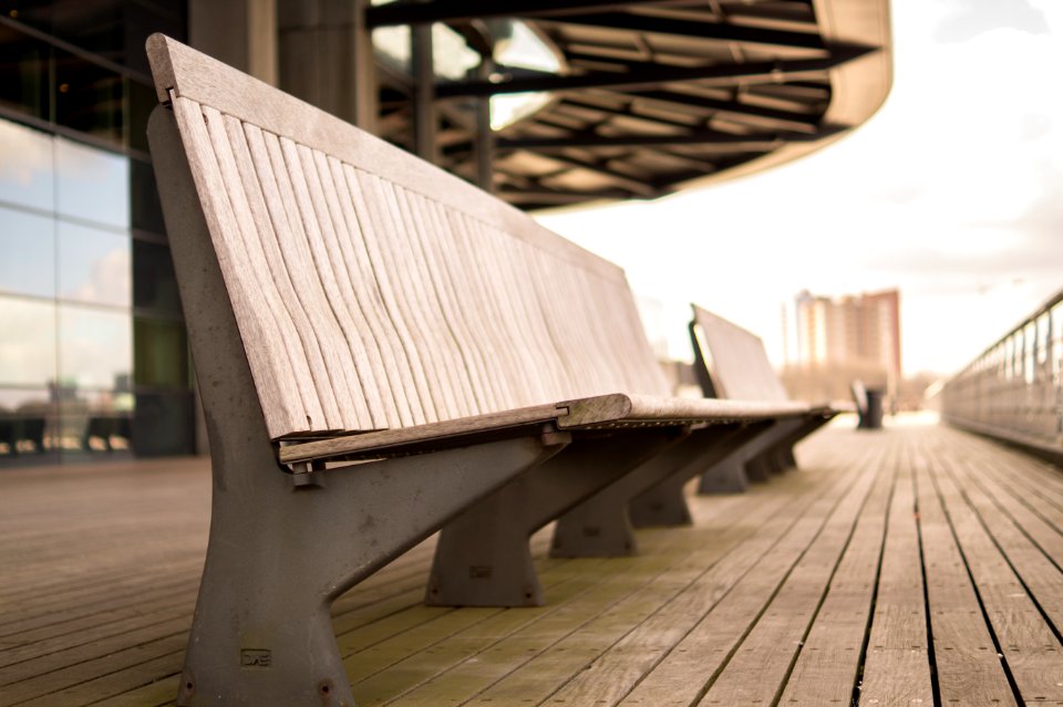 Empty Benches On Walkway