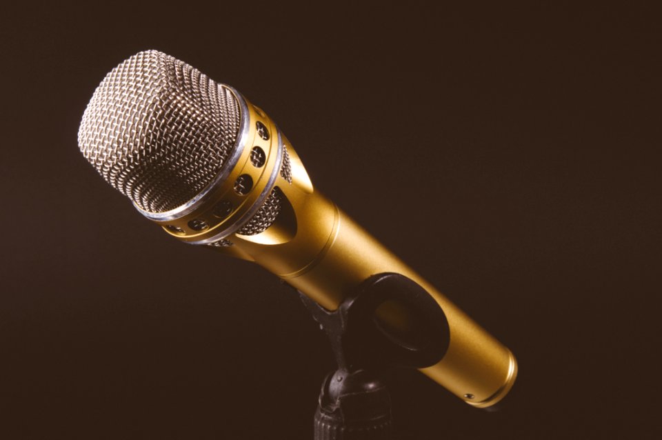 Golden Microphone In Stand