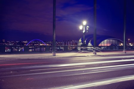 Time Lapse Photography Of A Bridge During Night Time photo