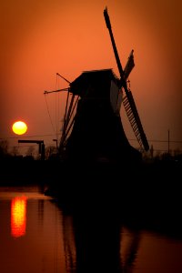 Dutch Windmill At Sunset
