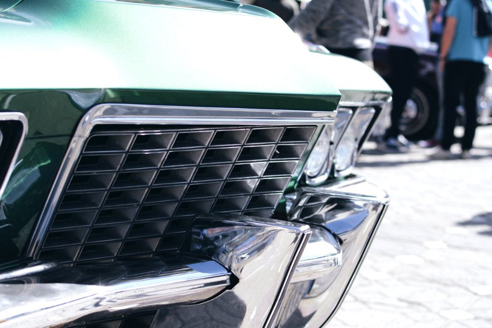 Green And Silver Car Grille In Tilt Shift Lens
