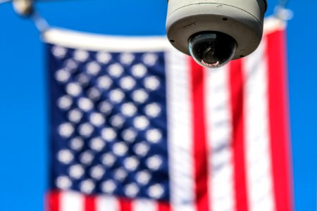 Surveillance Camera And American Flag