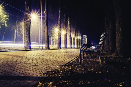Empty Bench On Walk At Night