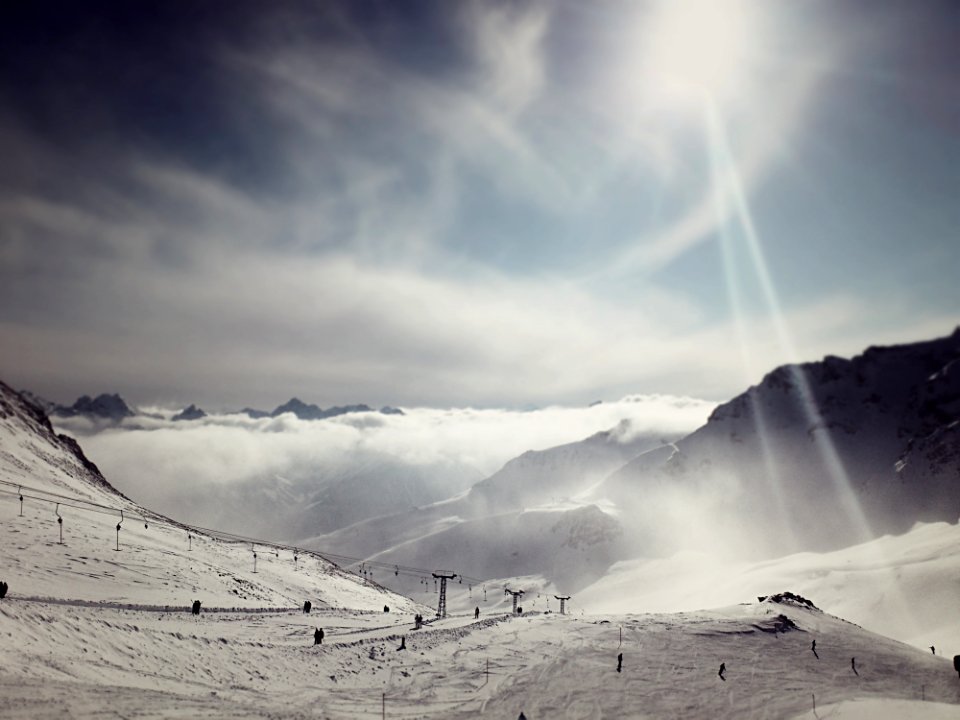 Snowy Ski Lift In Mountains