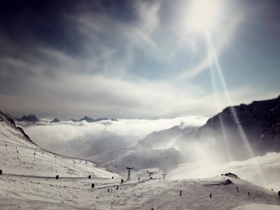 Snowy Ski Lift In Mountains