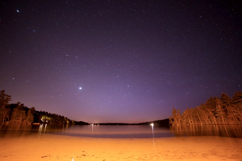 Stars In Night Skies Over Sandy Beach