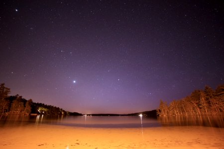 Stars In Night Skies Over Sandy Beach