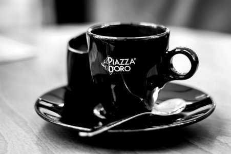 Black Piazza Doro Cup With Silver Spoon