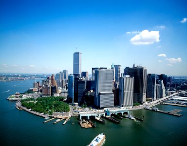 Skyline of lower Manhattan pre 9/11. Original image from Carol M. Highsmith’s America, Library of Congress collection.