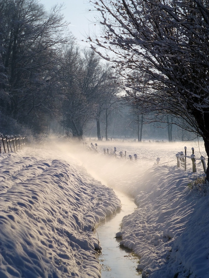 Snowy watercourse winter's day