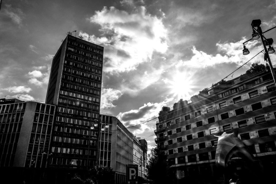 Grayscale Photography Of High Rise Building photo