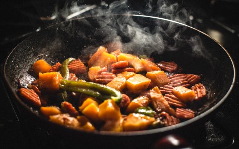 Vegetable Food Cooked On Frying Pan photo