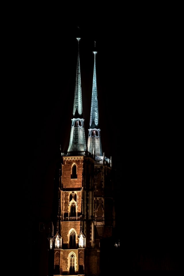 Spire Illuminated At Night