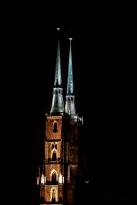 Spire Illuminated At Night