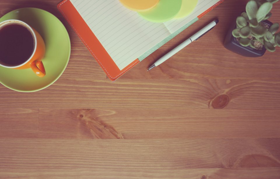 White And Gray Pen Beside Succulent Flower And White Line Paper Near Orange Ceramic Mug With Black Coffee photo