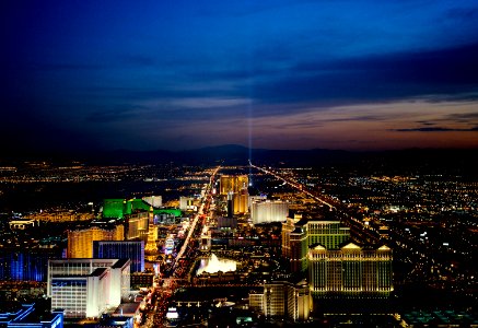 Aerial view of Las Vegas at night. Original image from Carol M. Highsmith’s America, Library of Congress collection. photo