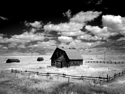 Infrared view of barn in rural Montana, USA. Original image from Carol M. Highsmith’s America, Library of Congress collection.