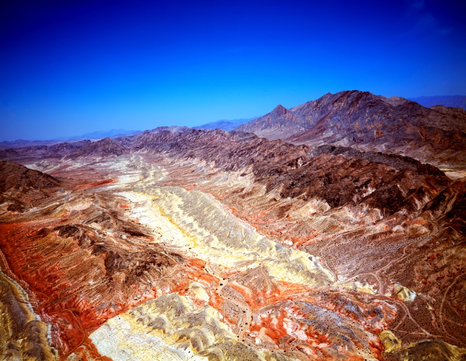 The barren Nevada desert near Las Vegas. Original image from Carol M. Highsmith’s America, Library of Congress collection.