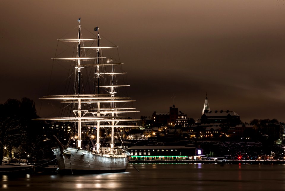 White Ship On Port At Night