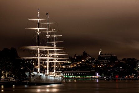 White Ship On Port At Night