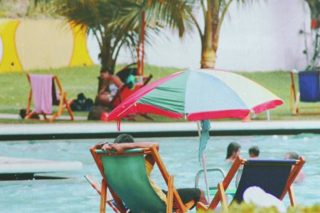 Person Lying On Bench Near Swimming Pool photo