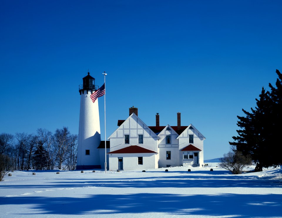 Point Iroquois Light Station in upper MIchigan's Hiawatha National Forest stands on the point on Lake Superior where Chippewe Indians halted the rival Iroquois' westward expansion (1980-2006) by Carol M. Highsmith. Original image from Library of Congress.