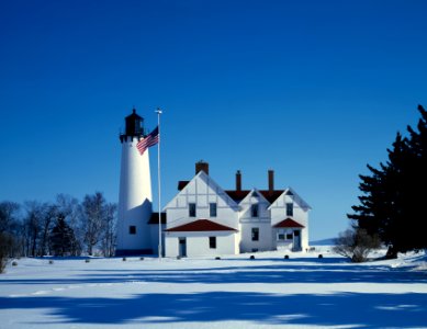 Point Iroquois Light Station in upper MIchigan's Hiawatha National Forest stands on the point on Lake Superior where Chippewe Indians halted the rival Iroquois' westward expansion (1980-2006) by Carol M. Highsmith. Original image from Library of Congress. photo
