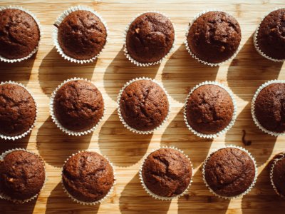 Muffins On Wooden Board photo