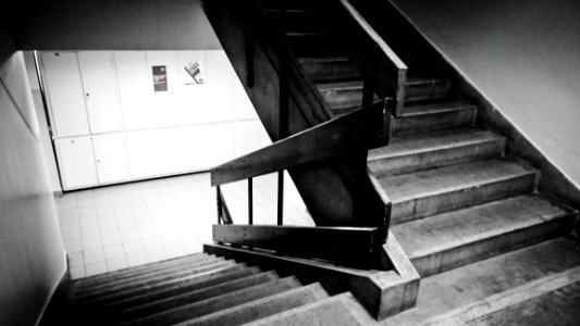 Grayscale Photo Of Staircase photo