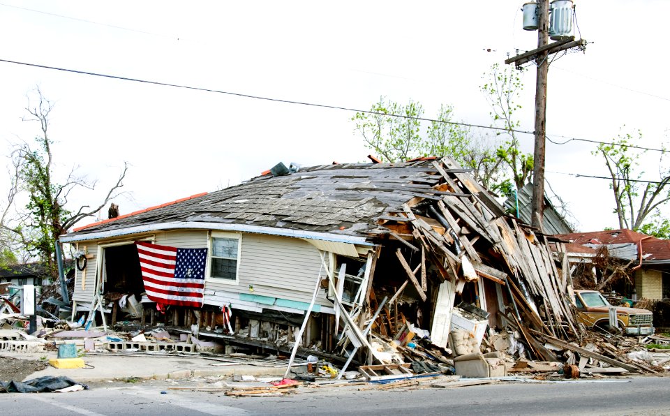 Barber Shop located in Ninth Ward in New Orleans - damaged by Hurricane Katrina 2005. Original image from Carol M. Highsmith’s America, Library of Congress collection.