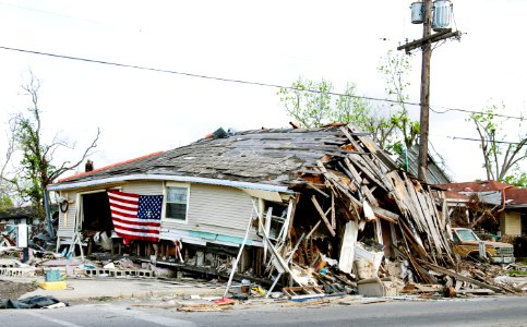 Barber Shop located in Ninth Ward in New Orleans - damaged by Hurricane Katrina 2005. Original image from Carol M. Highsmith’s America, Library of Congress collection. photo