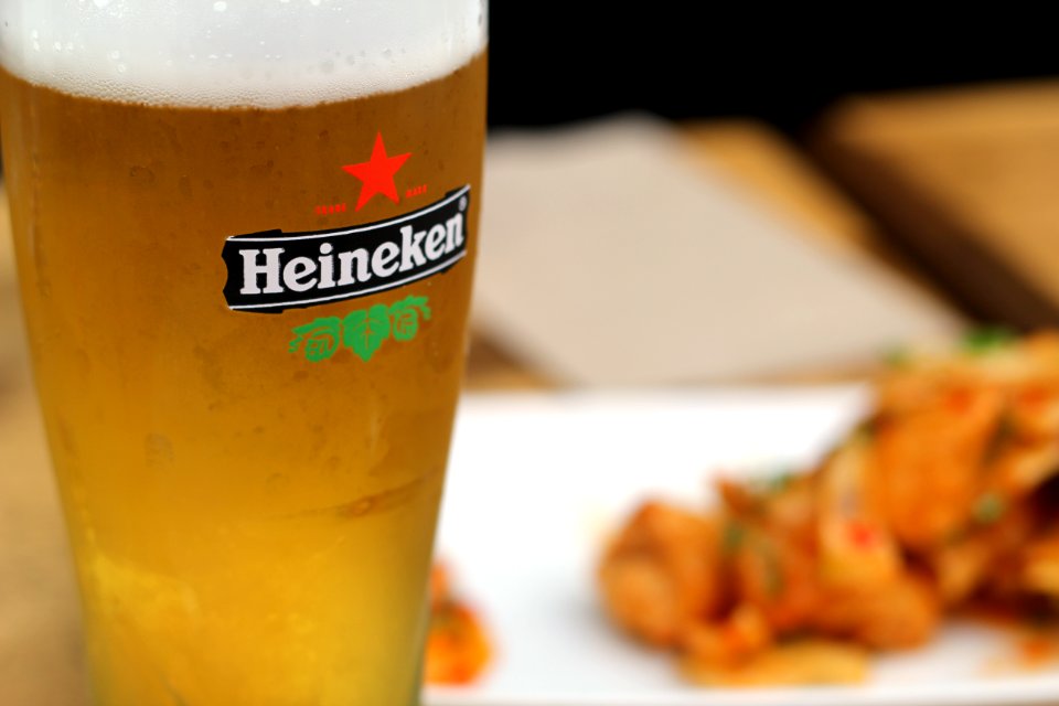 Filled Heineken Pilsner Glass