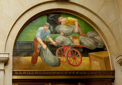 Murals, Louisville Murals-Post Office Rail Car, by Frank Weathers Long at the Gene Snyder U.S Courthouse & Custom House, Louisville, Kentucky (2011) by Carol M. Highsmith. Original image from Library of Congress. photo